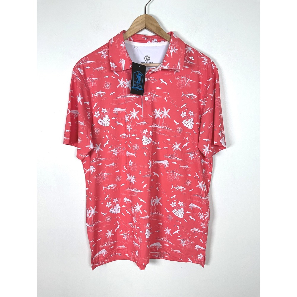 SCALES Gear Coral Tropical Island Print Polo Shirt - Men's Size Small